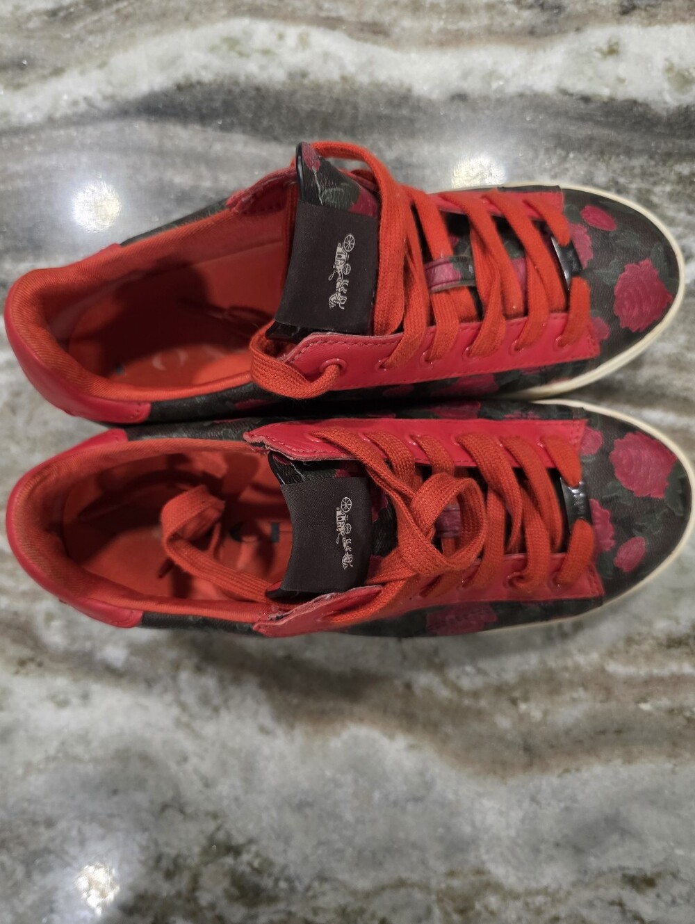 Coach Signature C Rose Floral Print Sneakers Red Leather Trim Low Top Women’s 7 - Picture 7 of 12